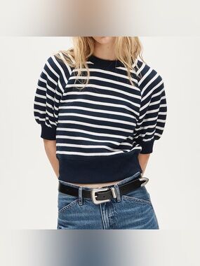J.Crew Heritage terry puff-sleeve sweatshirt in stripe